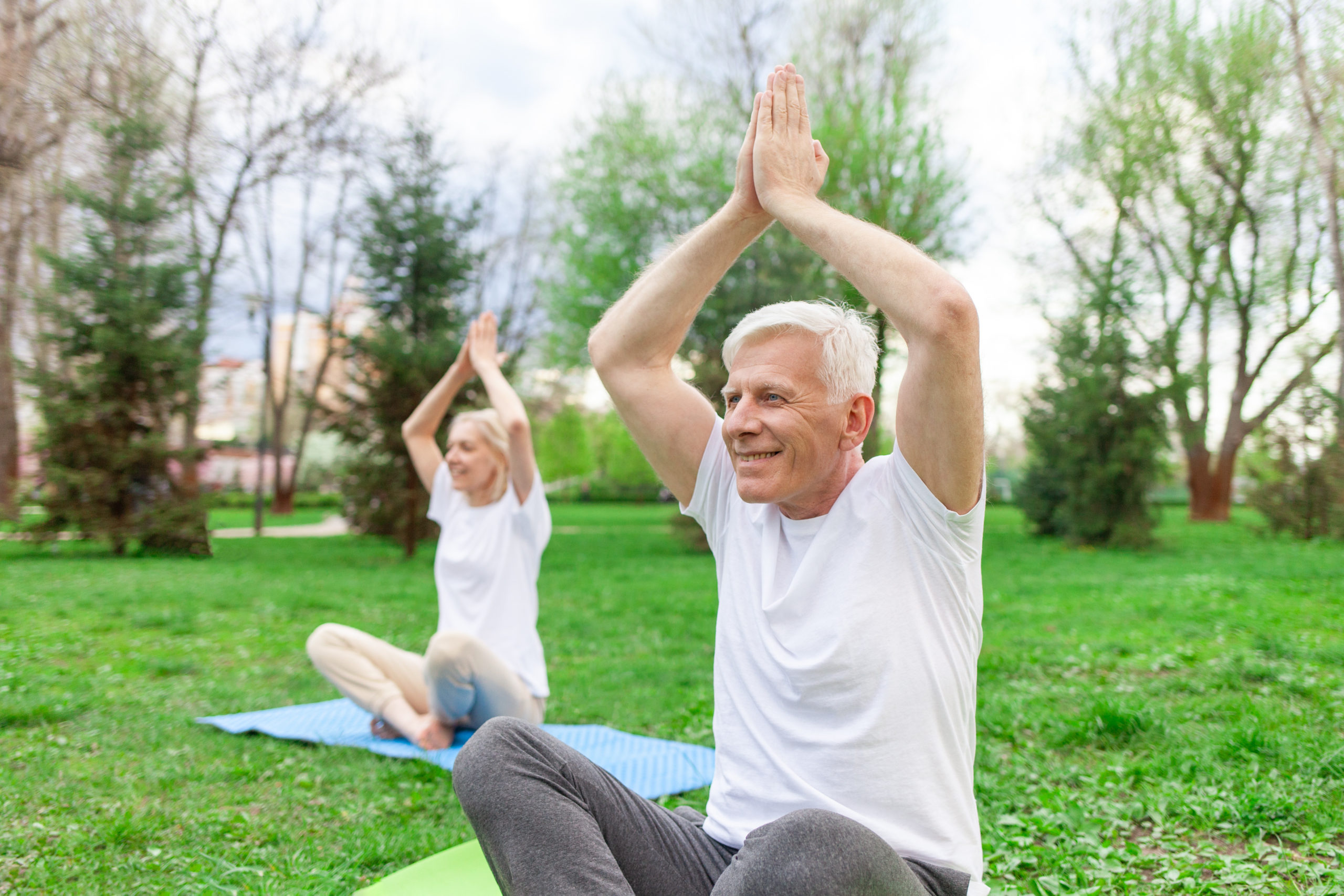 Seniors participating holistic health in a yoga class, practicing gentle poses to enhance flexibility, balance, and overall well-being.